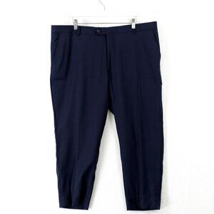 Pronto Uomo Blue Sharkskin Wool Flat Front Mid Rise Dress Pants 40/26 Lined Part